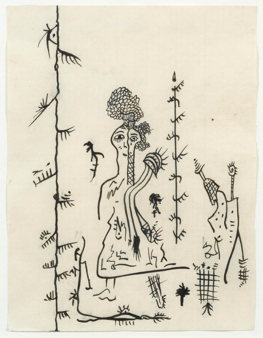 GASTON CHAISSAC (1910-1964) Composition avec personnages: GASTON CHAISSAC (1910-1964) Composition avec personnages 1945-46 Encre sur papier Inkt op papier Ink on paper 22 x 16,8 cm Footnotes: Provenance / Herkomst Collection privée / privécollectie