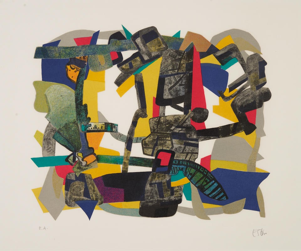 Maurice Estève (1904-2001); Coeur de Lilas;: Maurice Estève (1904-2001) Coeur de Lilas, 1980 Color lithograph on paper; annotated and signed 'E.A....Esteve' in pencil along the lower margin; framed sight 17 x 20 1/2 in. (43.2 x 52.0 cm) Fo