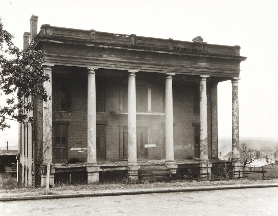 Walker Evans (1903-1975); Eight Photographs including: Row of Clapboard 'Company' Houses for Min...: Walker Evans (1903-1975) Eight Photographs including: Row of Clapboard 'Company' Houses for Miners Along Creek, Osage, West Virginia, 1936 Homes and land cultivation. Arthurdale project. Reedsville, W