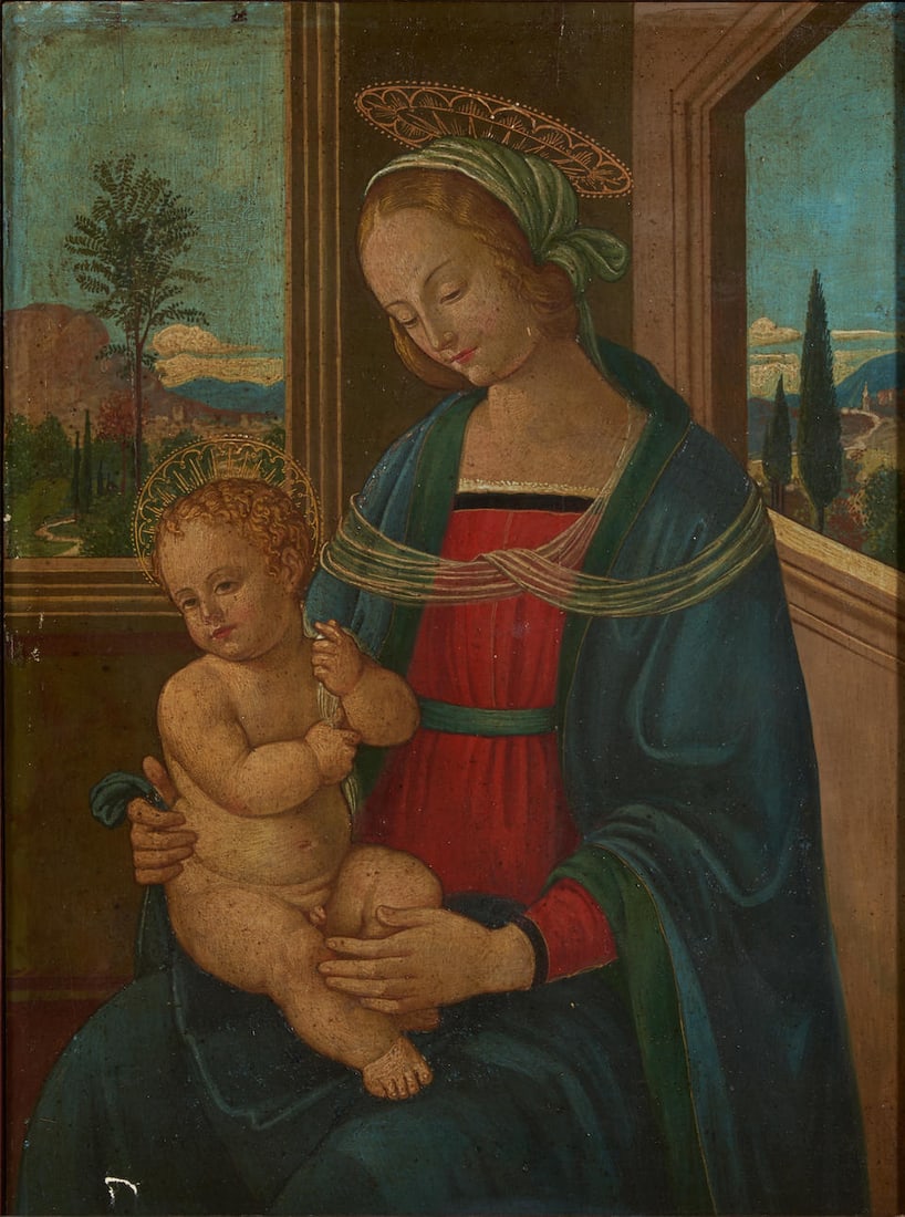Italian School (18th/19th Century), 15th-Century Style Madonna and Child (framed 54.0 x 46.5 x 6... (1 of 3)