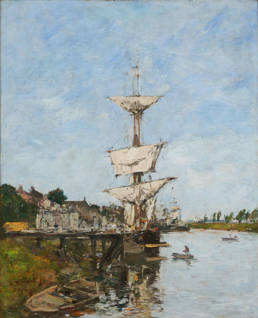 EUGÈNE BOUDIN (French, 1824-1898) Le Quai à Saint-Valery-Sur-Somme, 1891 (framed 78.0 ...: EUGÈNE BOUDIN (French, 1824-1898) Le Quai à Saint-Valery-Sur-Somme, 1891 identified on a presentation plaque; identified in an inscription, inscribed '1281 F.G. Fils', and with a label from