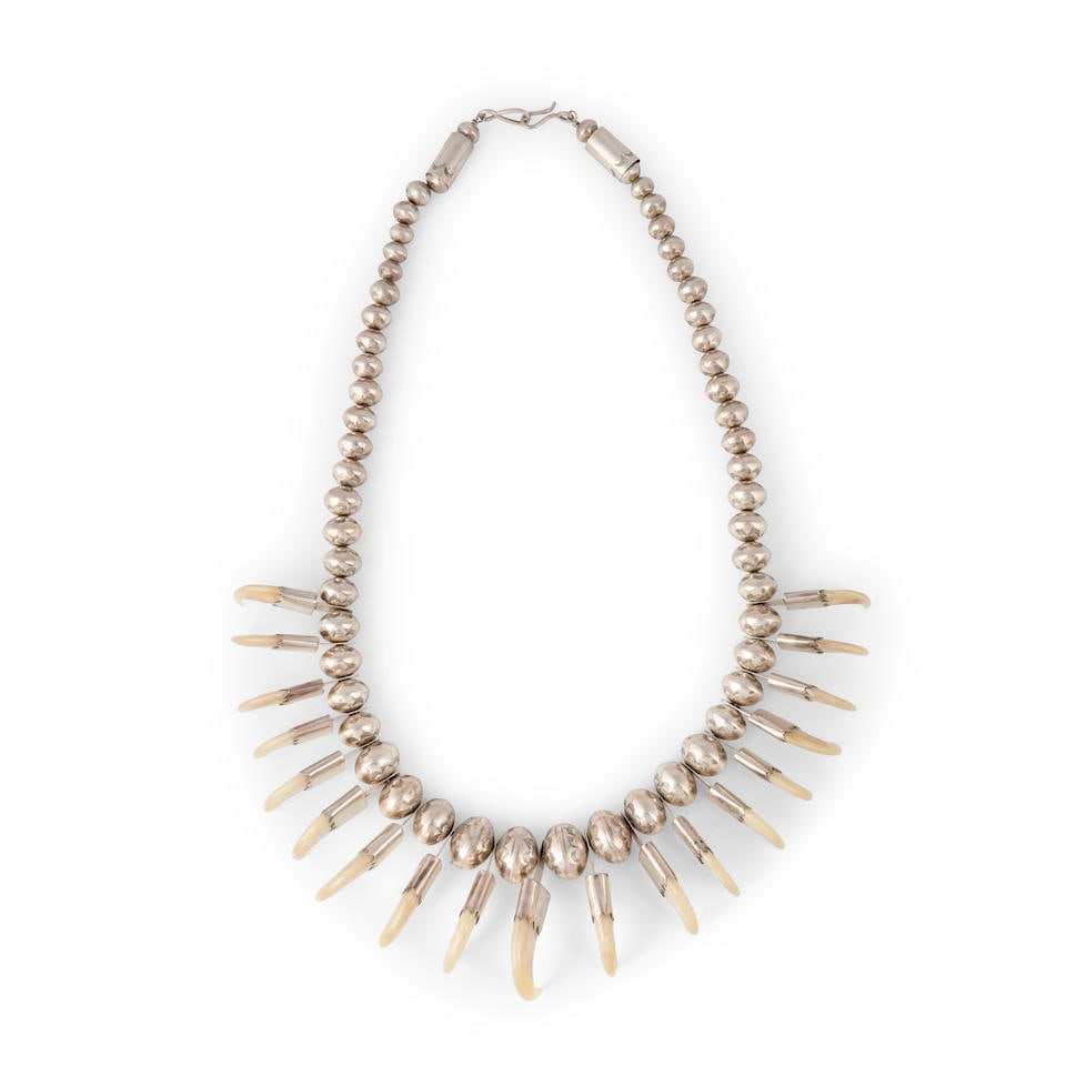 A Clarence Chama silver bead claw necklace Clarence Chama, Kewa/Santo Domingo lg. 32 in. Gross w... (1 of 3)