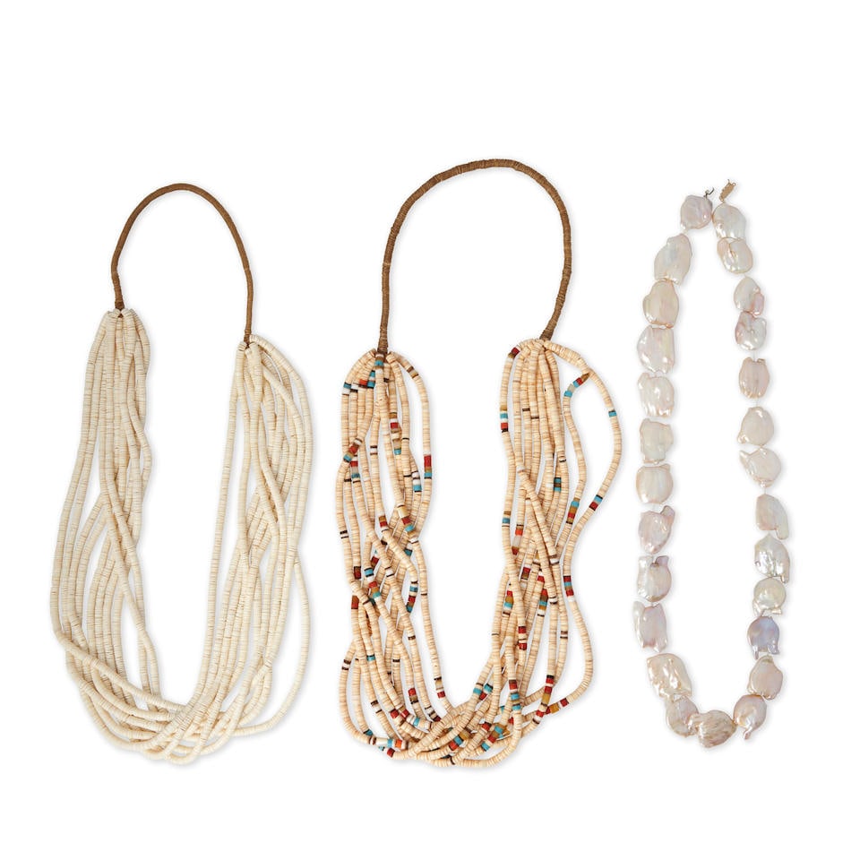 Two Santo Domingo necklaces & a pearl necklace lg. closed 16 and 15, and overall lg. 29 in. (1 of 3)