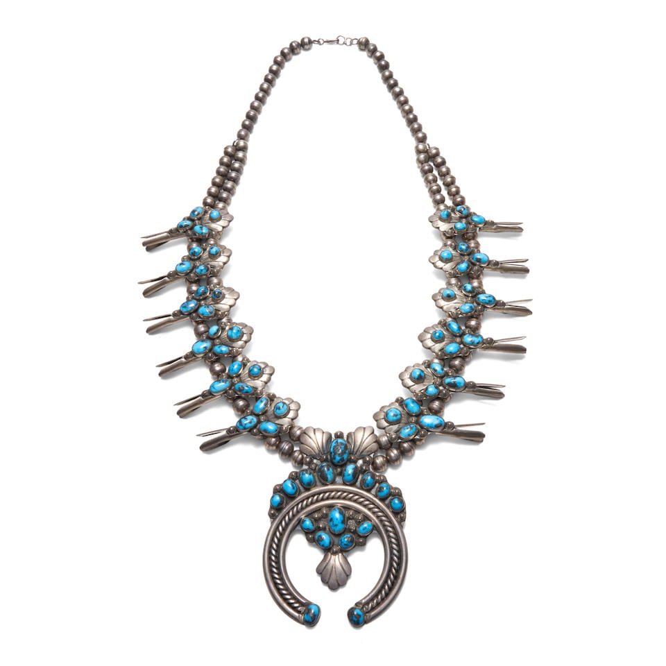 A Tim Kee Whitman squash blossom necklace Tim Kee Whitman, Diné (Navajo), (20th/21st centur... (1 of 3)