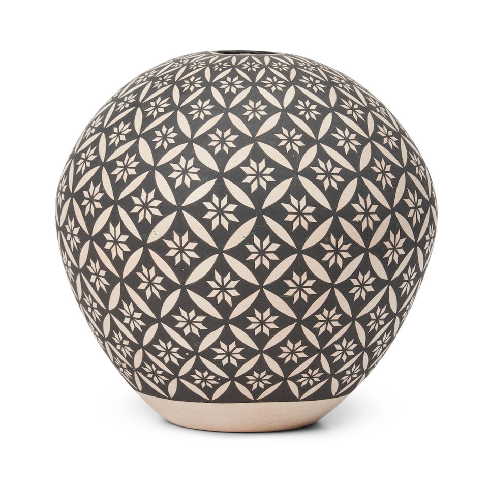An Acoma polychrome jar Mary Ann Hampton ht. 7 1/2, wd. 7 1/8 in. (1 of 3)
