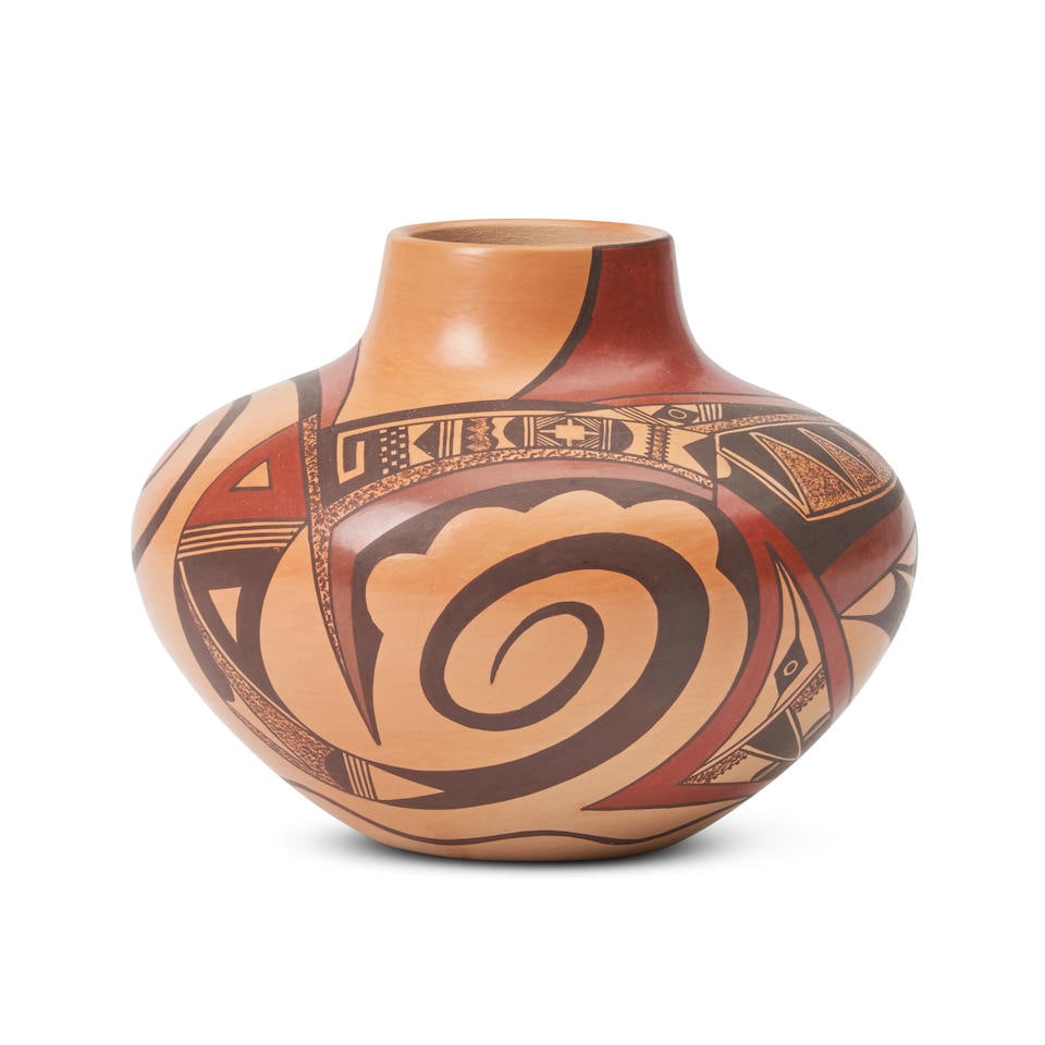 A Les Namingha pottery seed jar Les Namingha, Hopi/Tewa/Zuni, (b. 1968) ht. 3 1/2, wd. 4 3/4 in. (1 of 3)