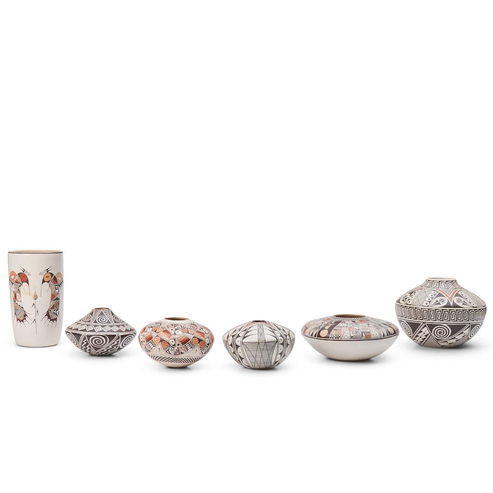 Six Hopi polychrome pottery jars Rainy Naha, Hopi/Tewa, (b.1949) Sylvia Naha, Hopi/Tewa, (1951-1... (1 of 3)
