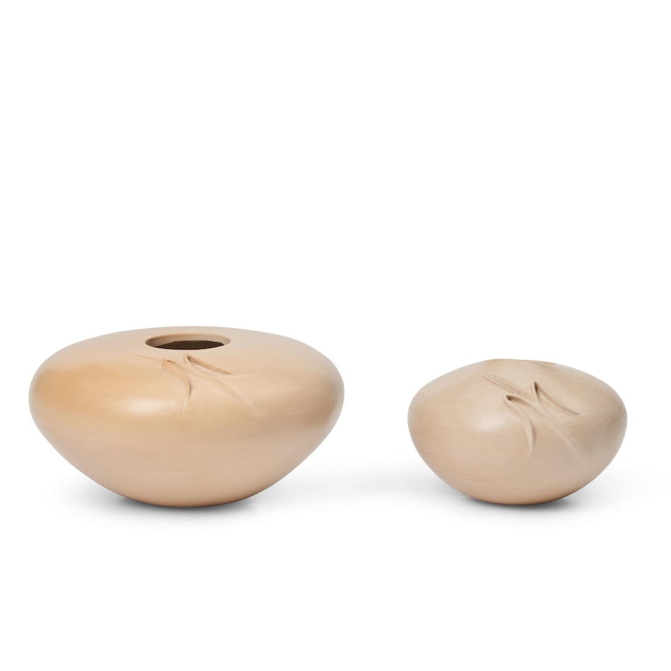 Two Iris Youvella Nampeyo corn jars Iris Youvella Nampeyo, Hopi/Tewa, (1944-2018) ht. 2 1/2, wd.... (1 of 3)