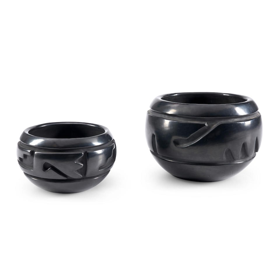 Two Santa Clara pottery jars ht. 6, wd. 7 1/2, ht. 4 1/4, wd. 6 1/2 in. (1 of 4)