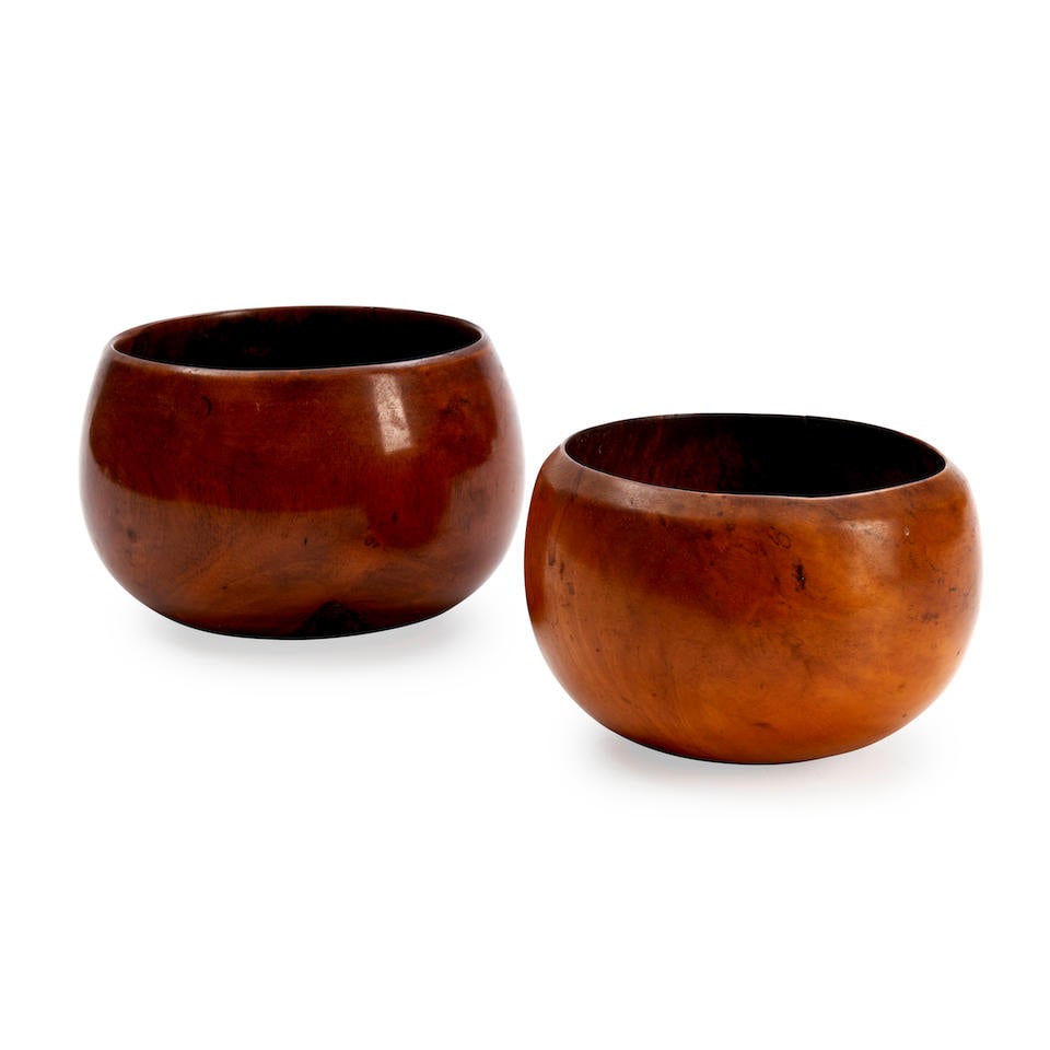Two Hawaiian wood bowls ht. 3 1/2, wd. 5 1/2, and ht. 3 1/2, wd. 4 1/2 in. (1 of 3)