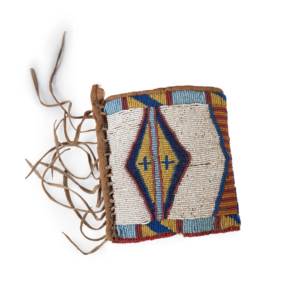 A Plains beaded hide cuff 5 3/4 x 5 in. (1 of 2)