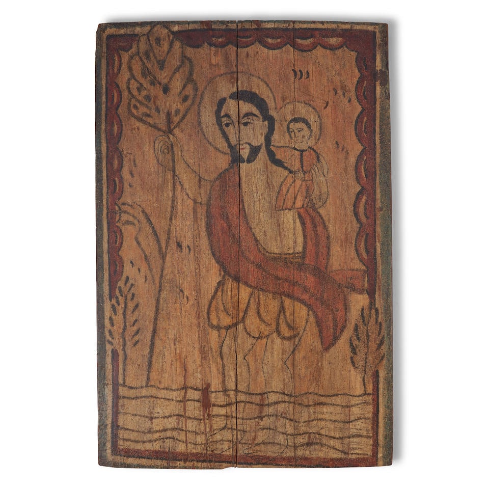 A large New Mexican retablo ht. 22, wd. 14 3/4 in. (1 of 3)