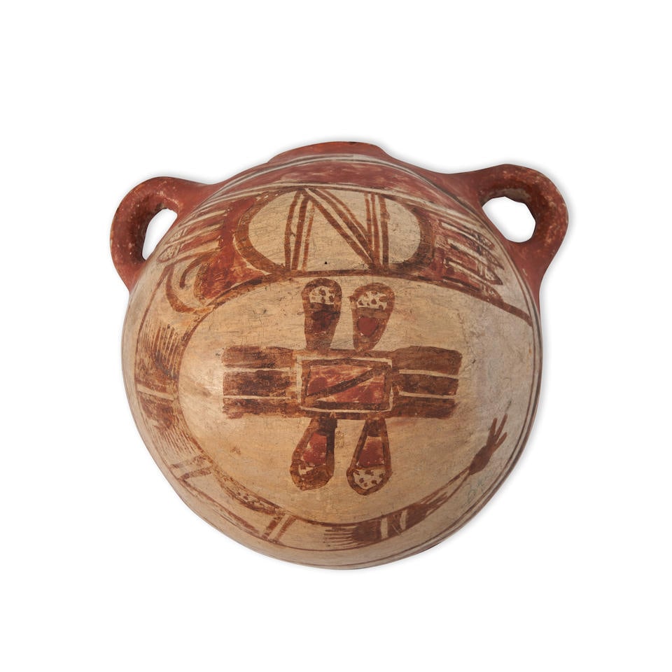 A Nampeyo family Hopi pictorial canteen ht. 4, lg. 5, wd. 5 1/2 in. (1 of 3)