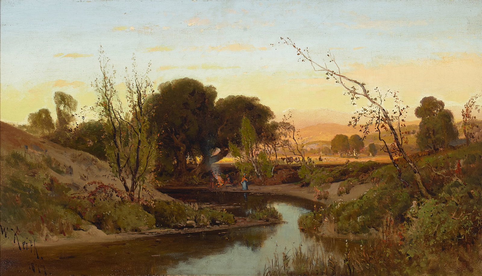William Keith (1838-1911) Afternoon 13 x 23 in. framed 20 x 29 3/4 in.: William Keith (1838-1911) Afternoon signed and dated 'W. Keith / 1877' (lower left) oil on canvas 13 x 23 in. framed 20 x 29 3/4 in. Footnotes: Provenance Private collection, Rochester, Ne