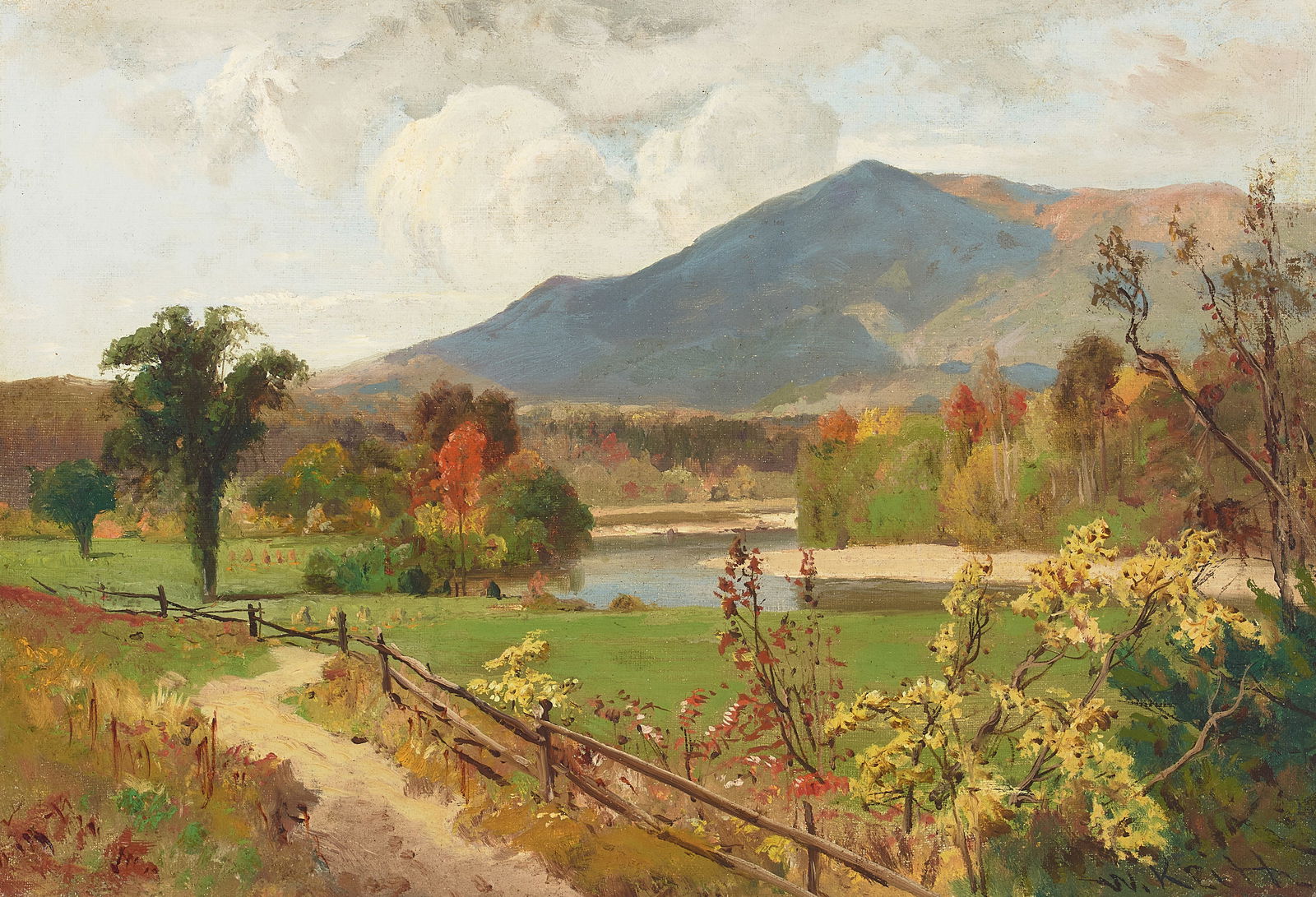 William Keith (1838-1911) Study for White Mountains and Conway Meadows, New Hampshire 12 x 17 1/...: William Keith (1838-1911) Study for White Mountains and Conway Meadows, New Hampshire signed 'W. Keith' (lower right) oil on canvas 12 x 17 1/4 in. framed 20 x 25 3/4 in. Footnotes: Provenance