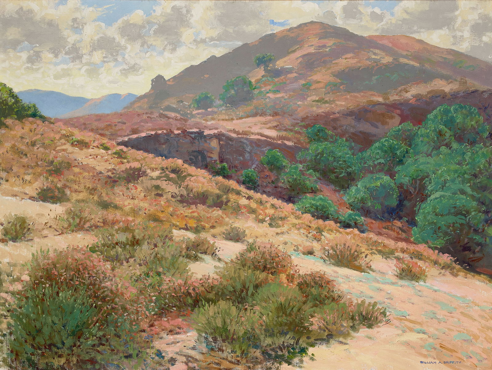 William Alexander Griffith (1866-1940) San Joaquin Hills (Laguna Beach, California) 30 x 40 in. ...: William Alexander Griffith (1866-1940) San Joaquin Hills (Laguna Beach, California) signed 'William A. Griffith' (lower right) and signed again, titled and dated 'May - 1932' (on the reverse) oil on c