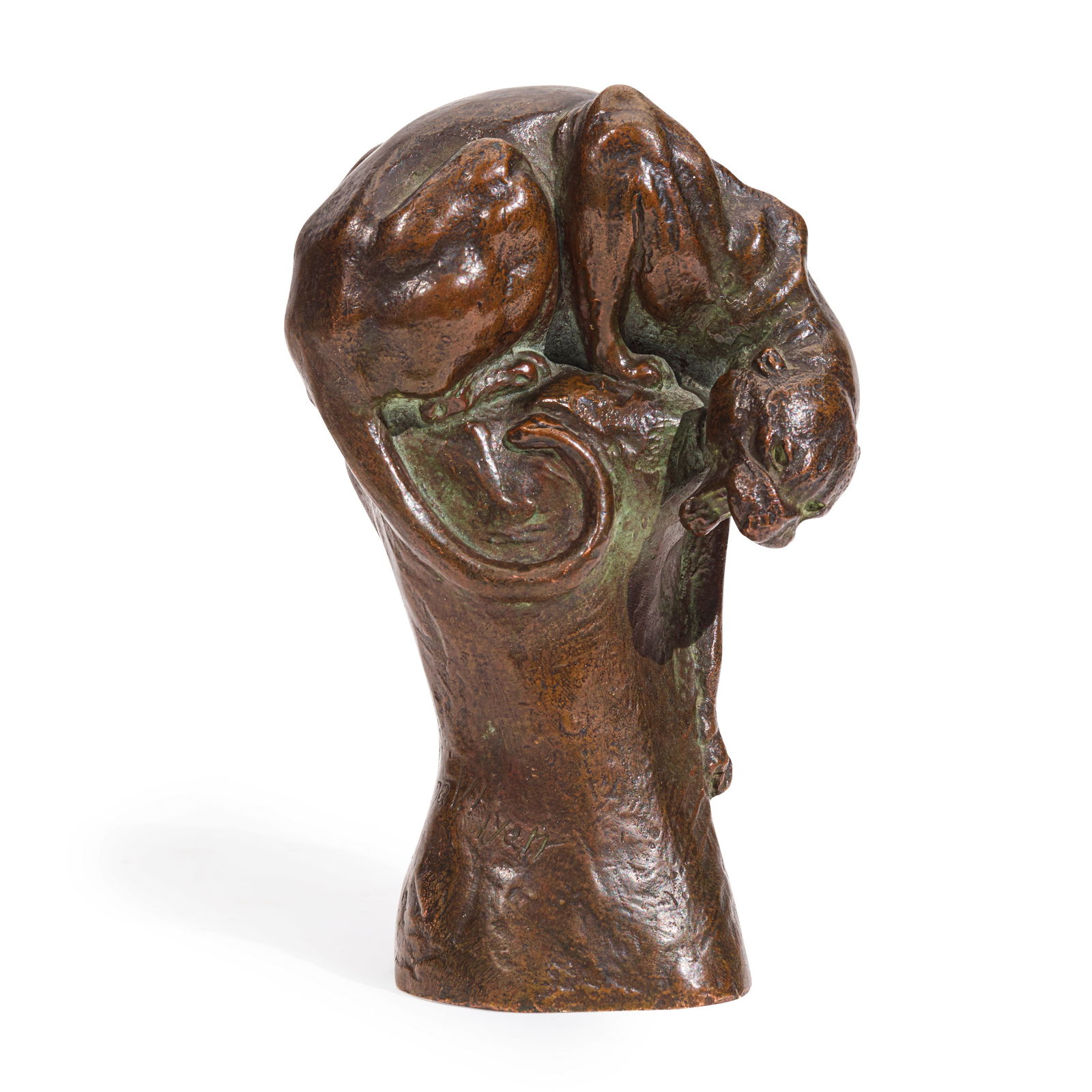 Anna Vaughn Hyatt Huntington (1876-1973) Reaching Jaguar (Panther) 6 1/2 in. high Modeled in 1917.: Anna Vaughn Hyatt Huntington (1876-1973) Reaching Jaguar (Panther) inscribed 'A.V. Hyatt' (on the base), numbered '#19' and stamped 'GORHAM CO. FOUNDERS / Q493' (along the edge of the base) bronze wit