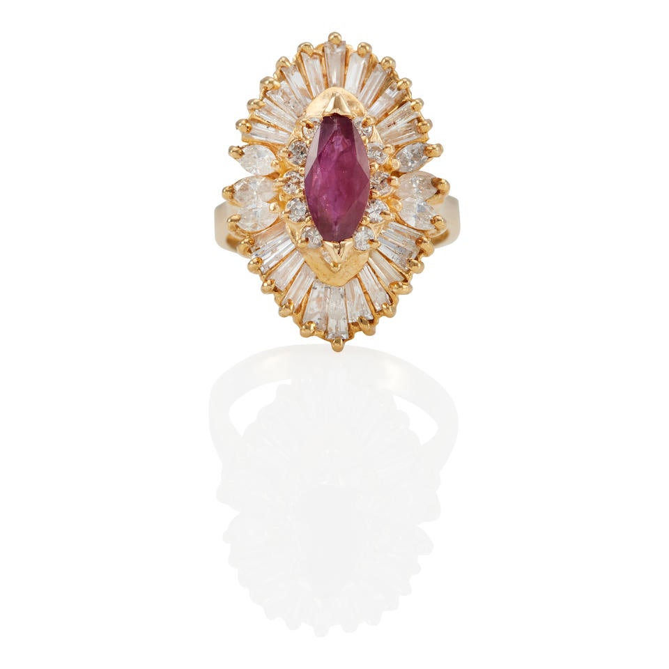14K GOLD, RUBY AND DIAMOND BALLERINA RING (1 of 3)