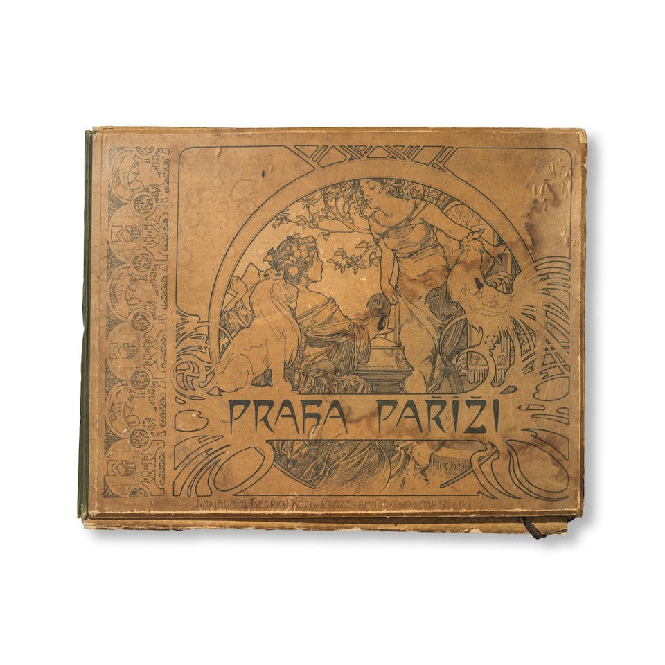 ALPHONSE MUCHA (1860-1939) PRAHA - PARIZI: ALPHONSE MUCHA (1860-1939) PRAHA - PARIZI portfolio, Condition B, staining, foxing and wear to Mucha cover and to inside folder, plates clean. 13 x 17ins. (33 x 43cm.) For further information on this