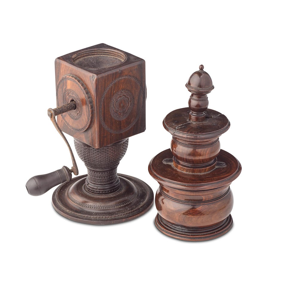 A part 18th century engine turned lignum vitae coffee mill (2) (1 of 1)