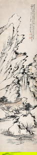 LIANG YUWEI (1840-1917) Summer Mountains: LIANG YUWEI (1840-1917) Summer Mountains Ink and colour on paper, hanging scroll Inscribed and signed Hangxue Liang Yuwei, with two artist's seals 136 x 32.2cm (53½ x 12⅝in) Footnotes: Publ