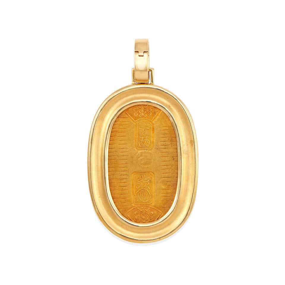 18K GOLD AND JAPANESE KOBAN MANEN ERA GOLD COIN PENDANT (1 of 2)