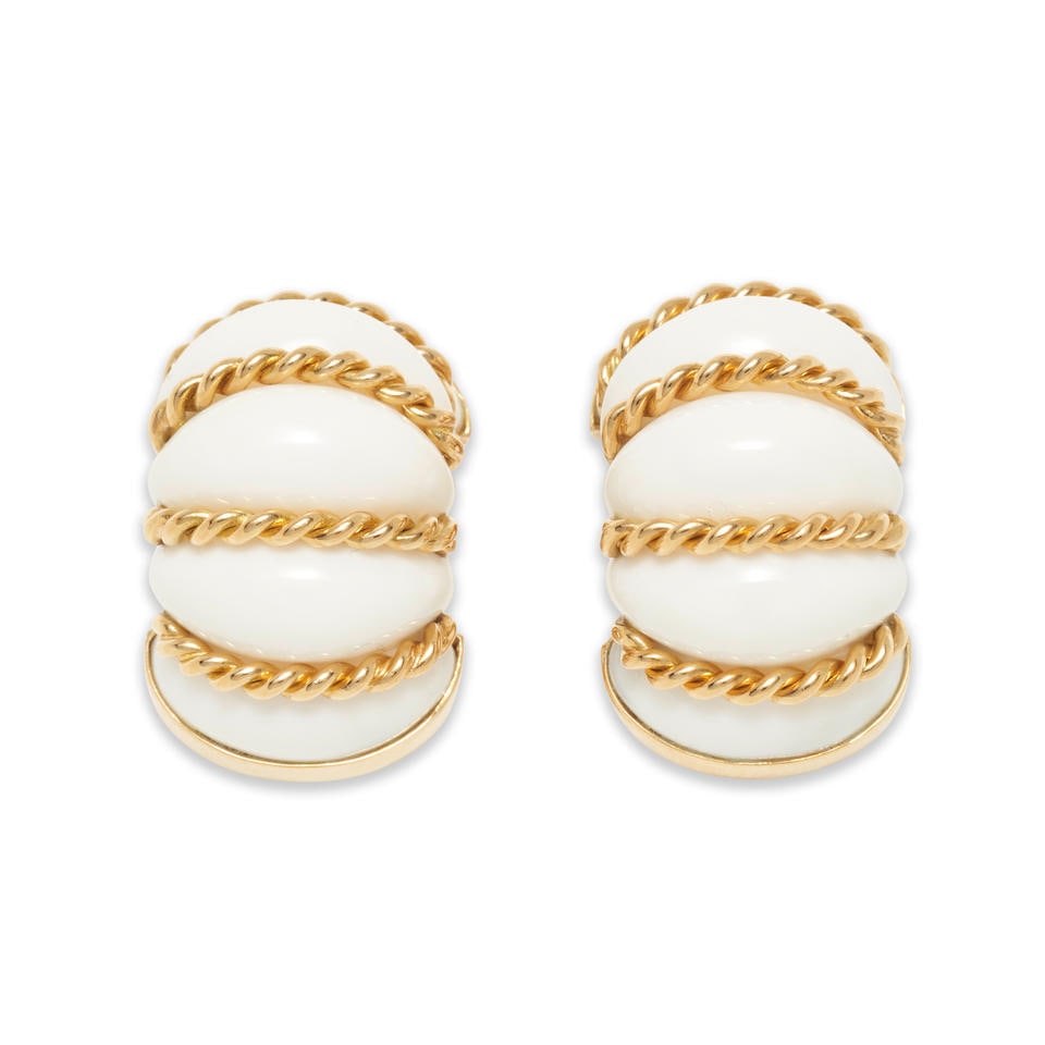 SEAMAN SCHEPPS: A PAIR OF 18K GOLD AND WHITE CORAL 'SHRIMP' EARCLIPS (1 of 5)