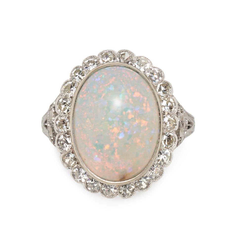 A PLATINUM, OPAL, AND DIAMOND RING (1 of 2)