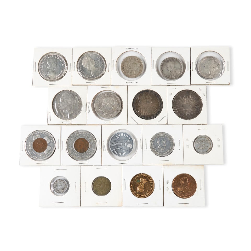 FORTY-SEVEN CIRUCLATED 18TH-20TH CENTURY FOREIGN COINS AND TOKENS. (1 of 4)