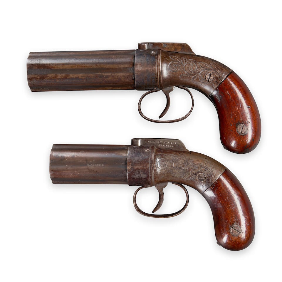TWO MANHATTAN SIX-SHOT PEPPERBOX PISTOLS, (1 of 4)