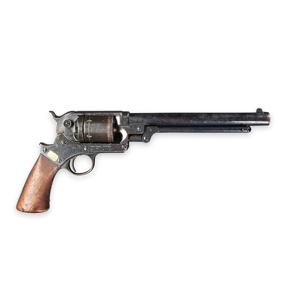 A STARR MODEL 1863 SINGLE ACTION ARMY CONVERSION REVOLVER,: A STARR MODEL 1863 SINGLE ACTION ARMY CONVERSION REVOLVER, 1863-65. Serial number 37829, converted to .44-40 cartridge caliber, blued round barrel and frame, the right side of the barrel marked 'C', t