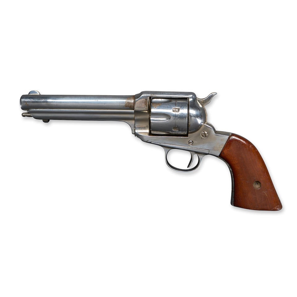 A REMINGTON MODEL 1890 SINGLE ACTION ARMY REVOLVER,: A REMINGTON MODEL 1890 SINGLE ACTION ARMY REVOLVER, 1891-94. Serial number 482, .44-40 caliber, old re-nickel plating, top of the round barrel marked 'E. REMINGTON & SONS. ILION. N.Y. U.S.A.' fluted s