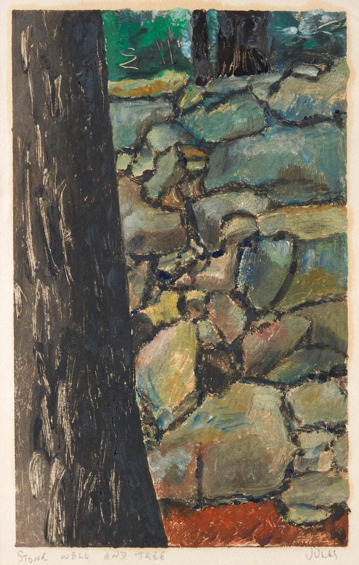 MERVIN JULES (AMERICAN, 1912-1994) STONE WALL AND TREE (1 of 4)
