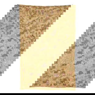 A MIDDLE EASTERN SILK AND COTTON WALL HANGING 20th century: A MIDDLE EASTERN SILK AND COTTON WALL HANGING 20th century height 100in; width 64in Footnotes: Condition reports are not provided in catalog descriptions. The absence of a condition report does not
