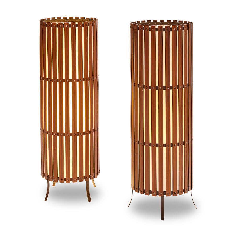 A PAIR OF STAINED WOOD CYLINDER FLOOR LAMPSContemporary (1 of 2)