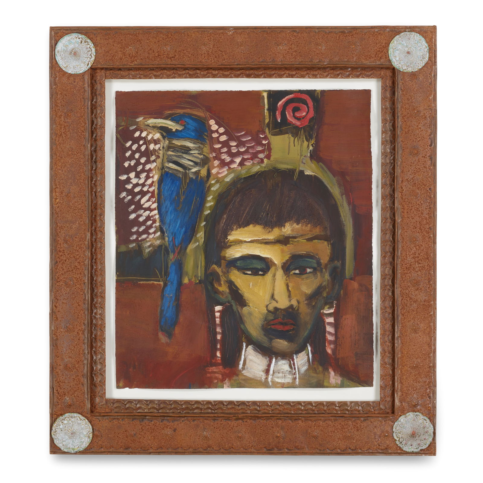 A Darren Vigil Gray painting, 'Untitled I': Darren Vigil Gray Jicarilla Apache, (b. 1959), 'Untitled I,' acrylic on paper framed under glass, signed upper left, titled and inscribed on a swing tag verso. paper: height 26in, width 21 1/2in Footn