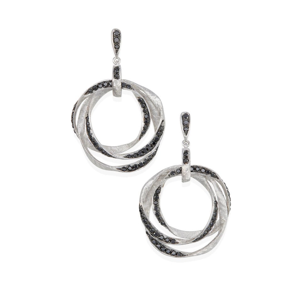 14K GOLD AND BLACK DIAMOND PENDANT EARRINGS (1 of 3)