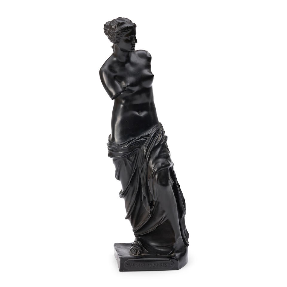 Wedgwood Black Basalt Venus Figure, England, 19th century,: Wedgwood Black Basalt Venus Figure, England, 19th century, the standing figure titled to base 'Venus Victrix', impressed mark, ht. 20 in. Footnotes: Provenance: Karp Collection. For further informatio