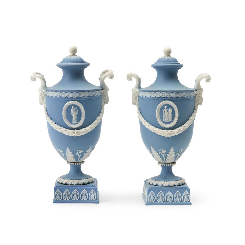 Pair of Wedgwood Solid Blue Jasper Vases and Covers, England, late 18th/early 19th century, (1 of 1)