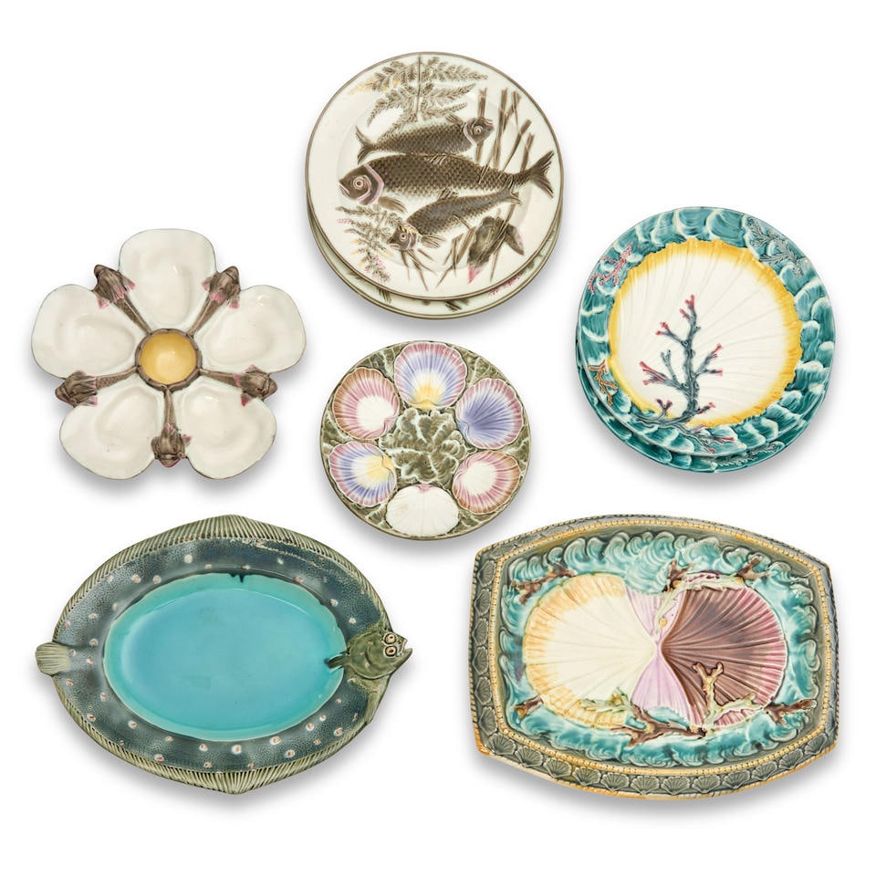 Eight Wedgwood Majolica Nautical Related Dishes, England, second half 19th century, (1 of 2)