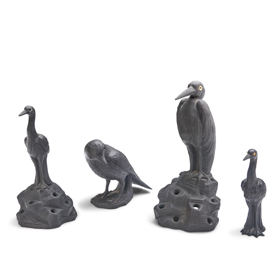 Four Wedgwood Black Basalt Birds, England, c. 1915, (1 of 2)