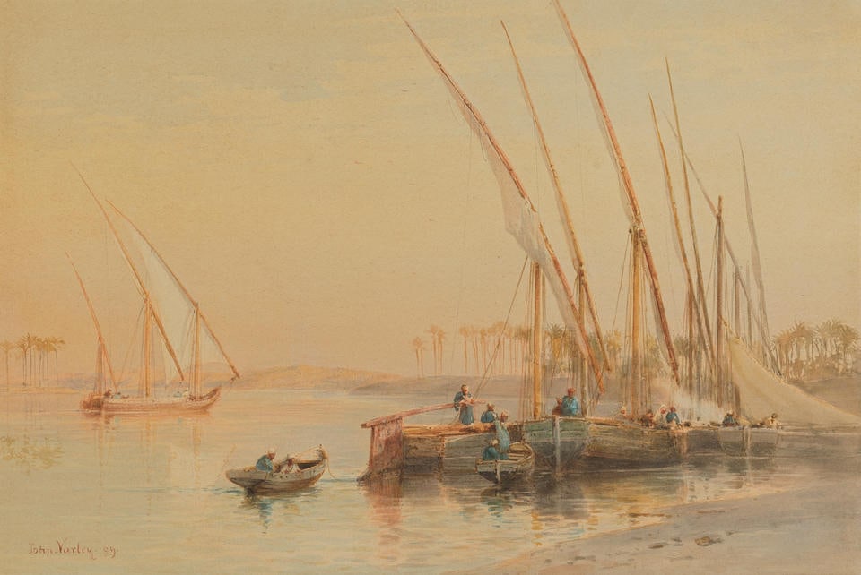 John Varley Jnr. (British, 1850-1933) Feluccas on the Nile: John Varley Jnr. (British, 1850-1933) Feluccas on the Nile signed and dated 'John.Varley.99.' (lower left) watercolour 35.3 x 52.4cm (13 7/8 x 20 5/8in). For further information on this lot please vis
