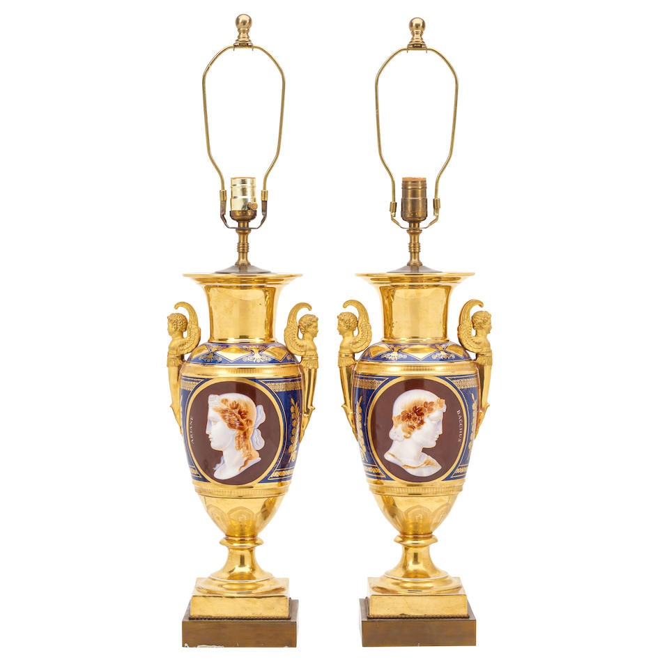A PAIR OF PARIS GILT BRONZE MOUNTED PORCELAIN CAMEO VASESCirca 1820 (1 of 1)