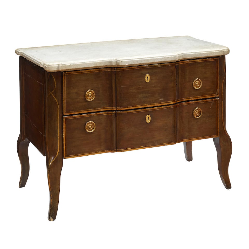 AN EMPIRE STYLE STONE TOP PARCEL GILT GRAIN PAINTED COMMODE (1 of 1)