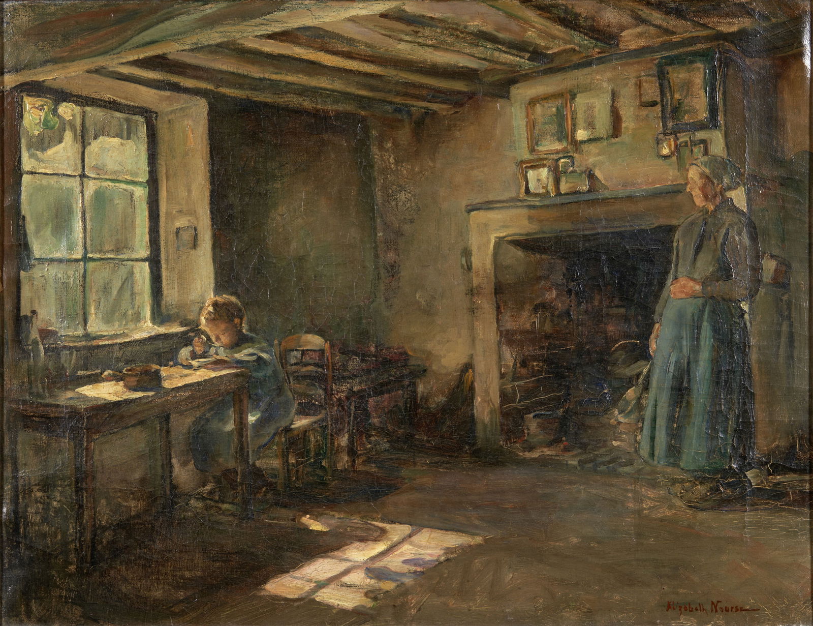 ELIZABETH NOURSE (American, 1859-1938) Interior with Mother and Child (17 x 22 in (43.2 x 55.9 c... (1 of 4)