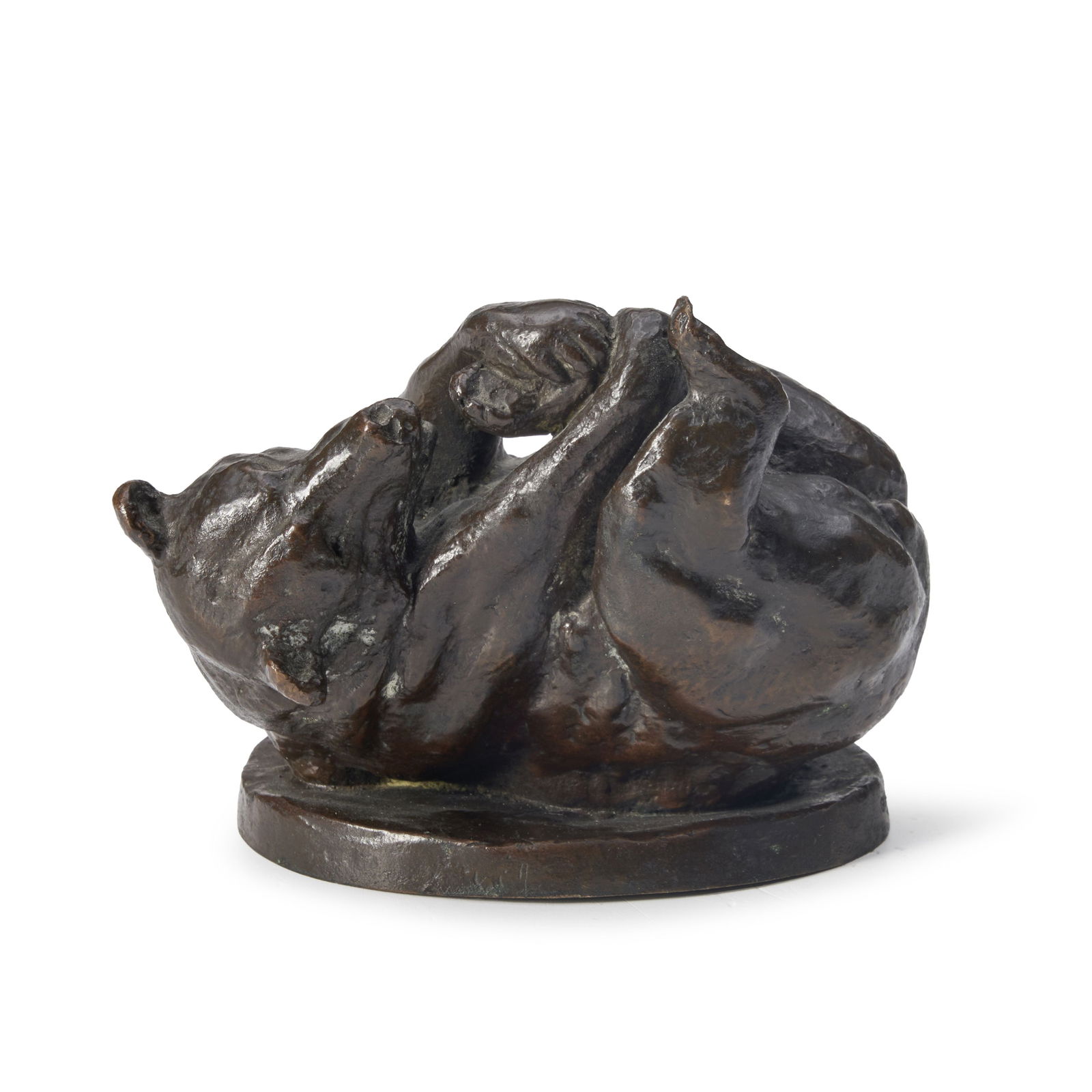 ANNA VAUGHN HYATT HUNTINGTON (American, 1876-1973) Bear Cub (height 3 5/16 in (8.4 cm).): ANNA VAUGHN HYATT HUNTINGTON (American, 1876-1973) Bear Cub signed 'Anna V. Hyatt' (top of the bronze base), stamped 'GORHAM CO FOUNDERS/Q4' and '#114' (on the edge of the base) bronze with brown pati