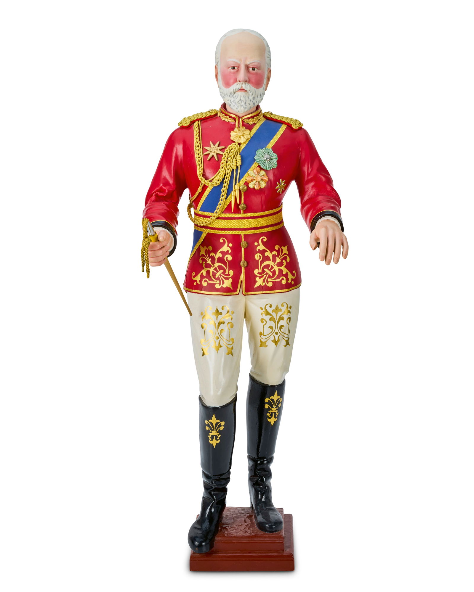 A large French organ Bandmaster in the form of King Edward VII Attributed to Gavioli, circa 1910: A large French organ Bandmaster in the form of King Edward VII Attributed to Gavioli, circa 1910 In Royal regalia and holding a conductor's baton, with leather hinged forearms and rotating head, with