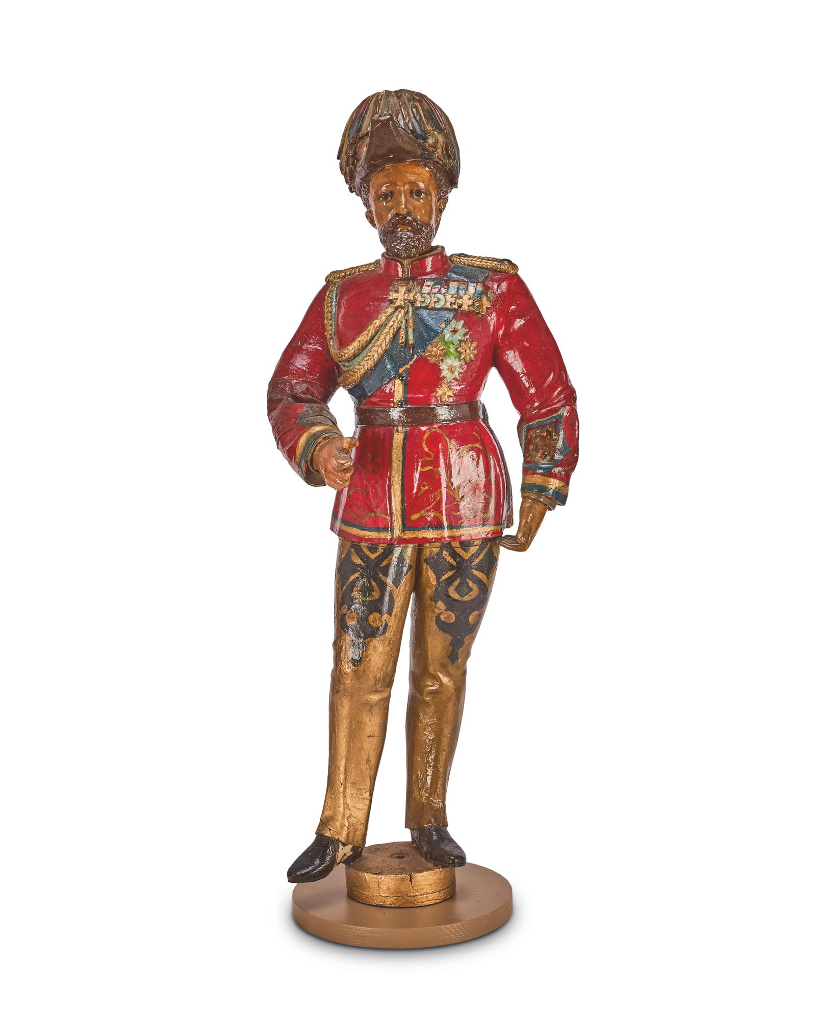 A French barrel organ carved and painted Bandmaster figure of King Edward VII Attributed to Gavi...: A French barrel organ carved and painted Bandmaster figure of King Edward VII Attributed to Gavioli for the English market, circa 1900 In full military uniform wearing a feather bicorne hat, with movi