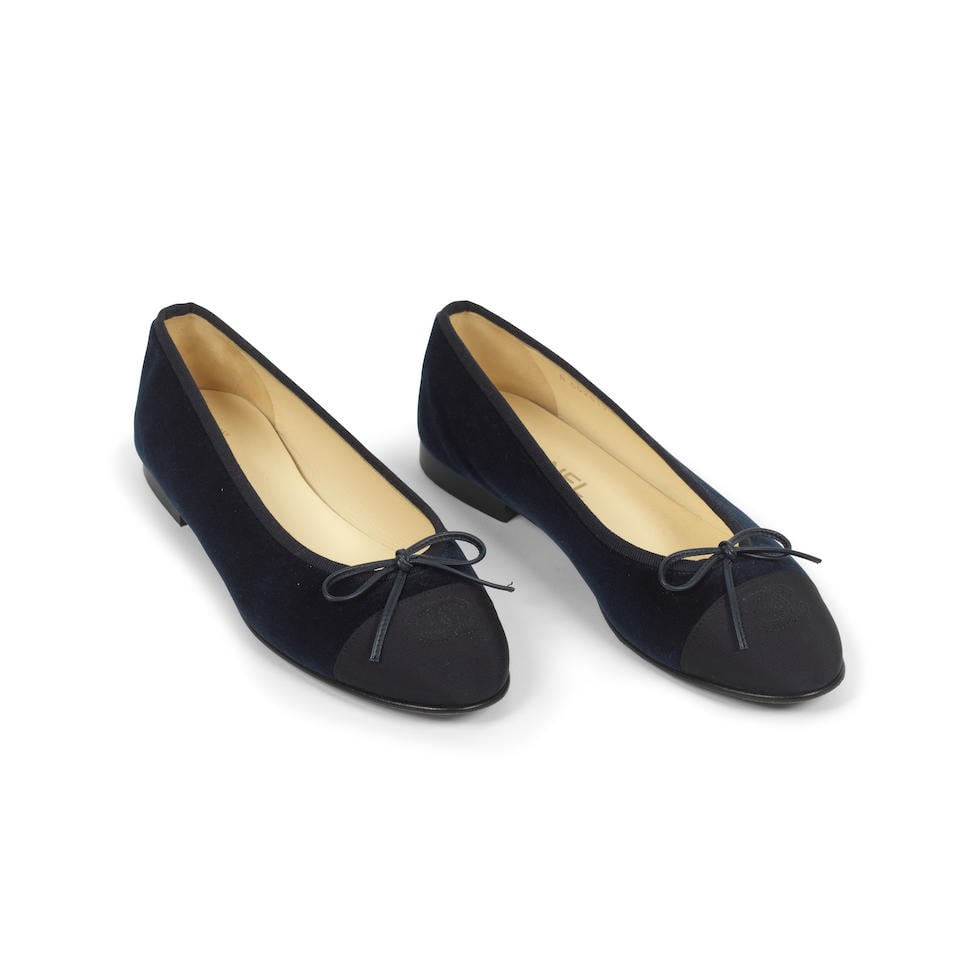 Chanel: a Pair of Navy Leather and Velvet Pumps (1 of 1)