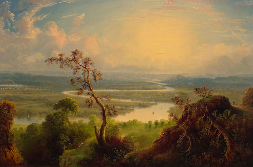 Edmund C. Coates (British/American, 1816-1871) The Oxbow (Northampton, Massachusetts) 23 1/2 x 3...: Edmund C. Coates (British/American, 1816-1871) The Oxbow (Northampton, Massachusetts) signed and dated 'E C Coates. 1864.' (lower left) oil on canvas laid down on board 23 1/2 x 35 3/4in (60 x 90.8cm)